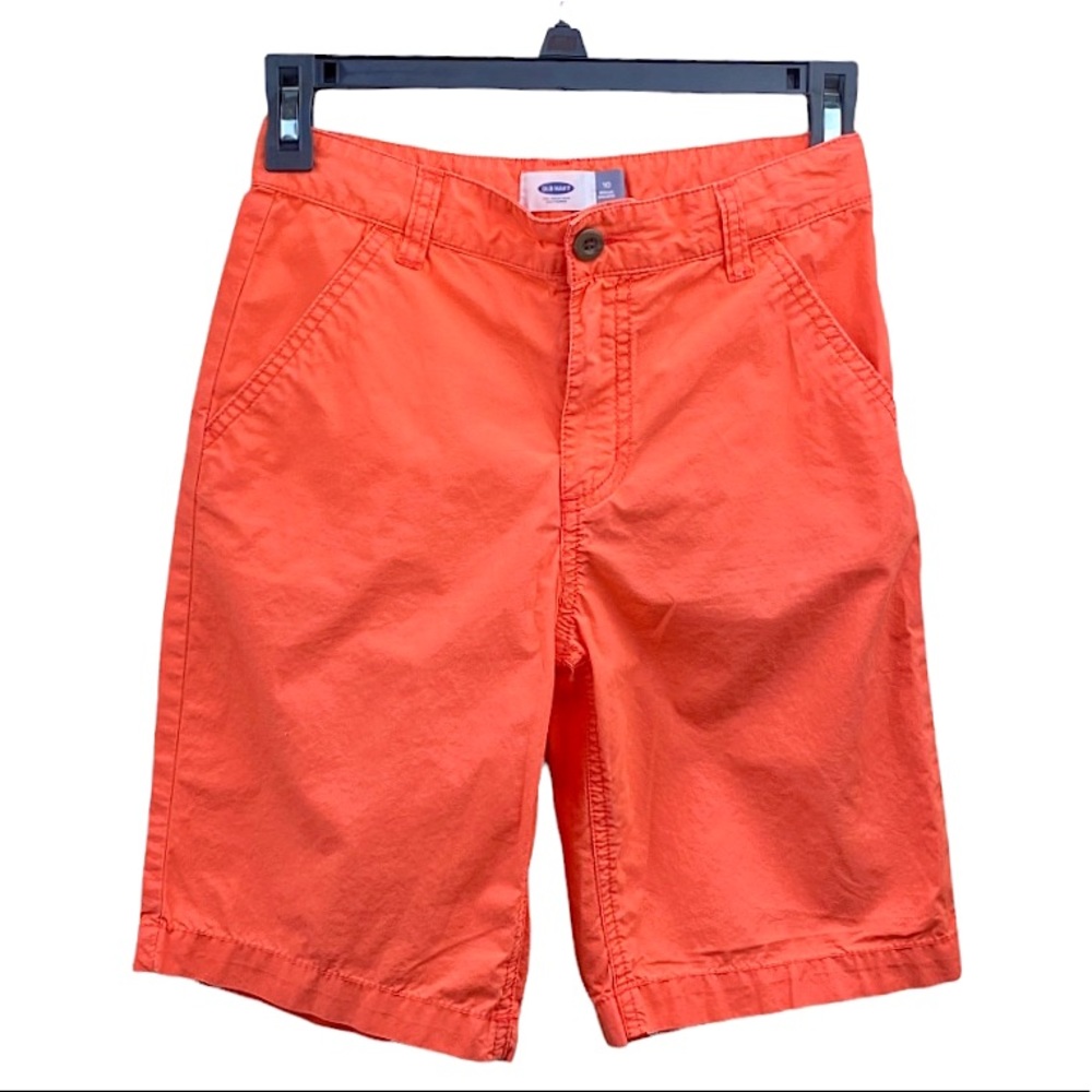 Old Navy Flat Front Finding Neon Cotton Twill Shorts Lightweight Neon Orange 10